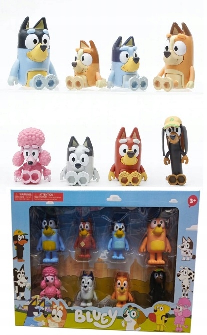 ZESTAW DUŻYCH FIGUREK BLUEY BINGO - 8 SZT RODZINKA BLUE