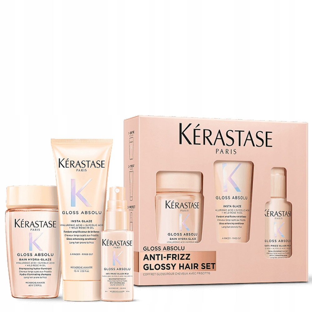 Kerastase Gloss Absolu zestaw włosy puszące się kąpiel odżywka mleczko