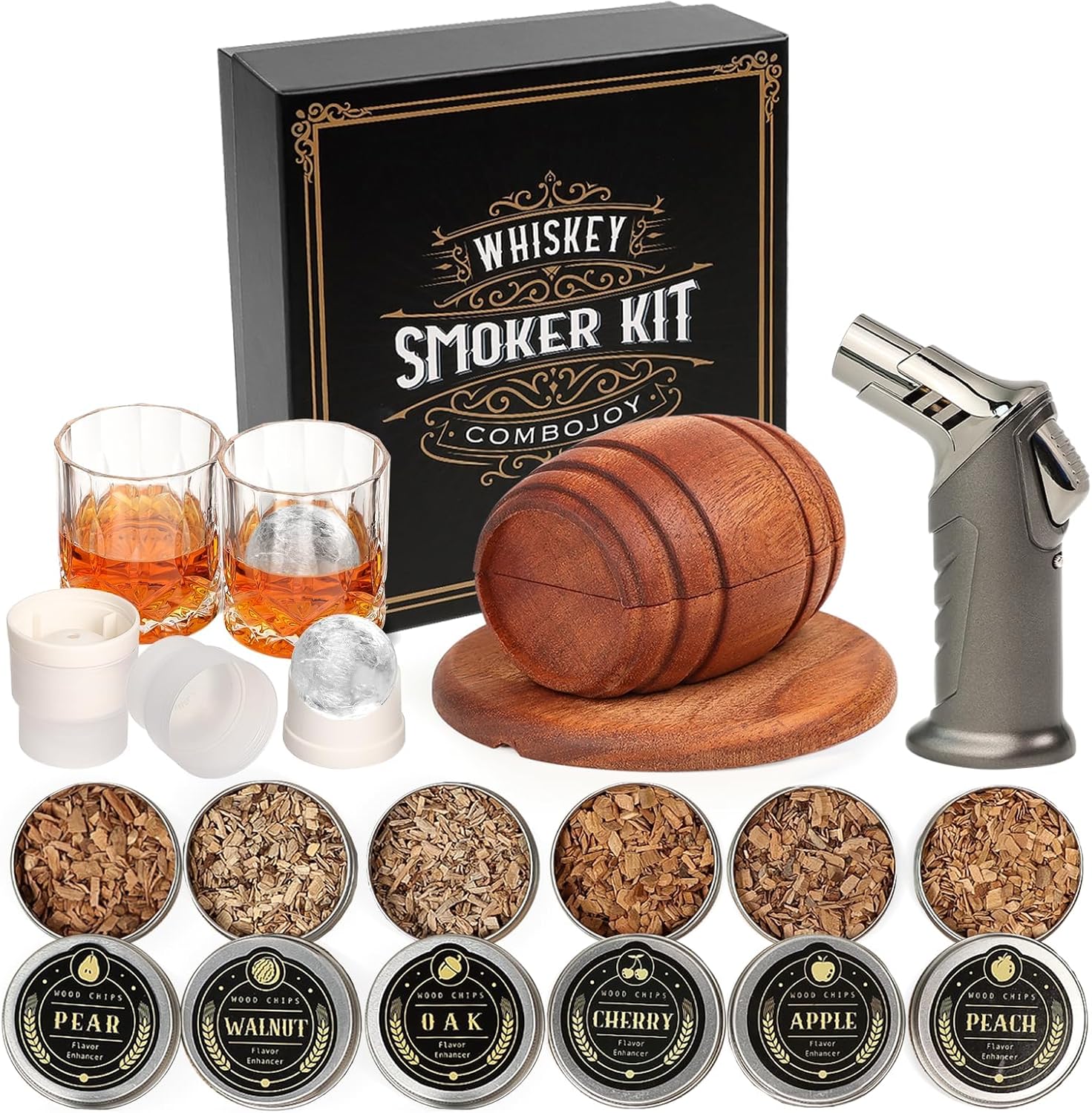 Exkluzívny set na údenie whisky a koktailov kamenné kocky ľadu 14e
