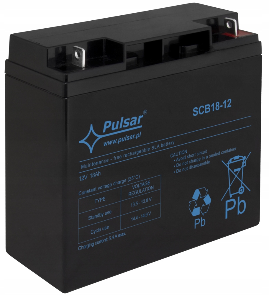 Akumulátor Agm 18Ah 12V pro nouzové udržování Pulsar SCB18-12