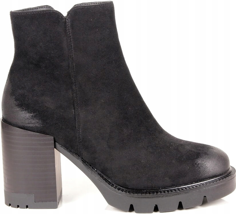 Dámské Kotníkové Boty Na Podpatku Kostky New Černé Semišové