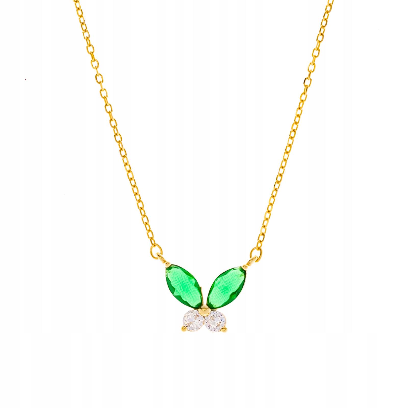 Stříbrný pozlacený náhrdelník 925 Zelený motýl