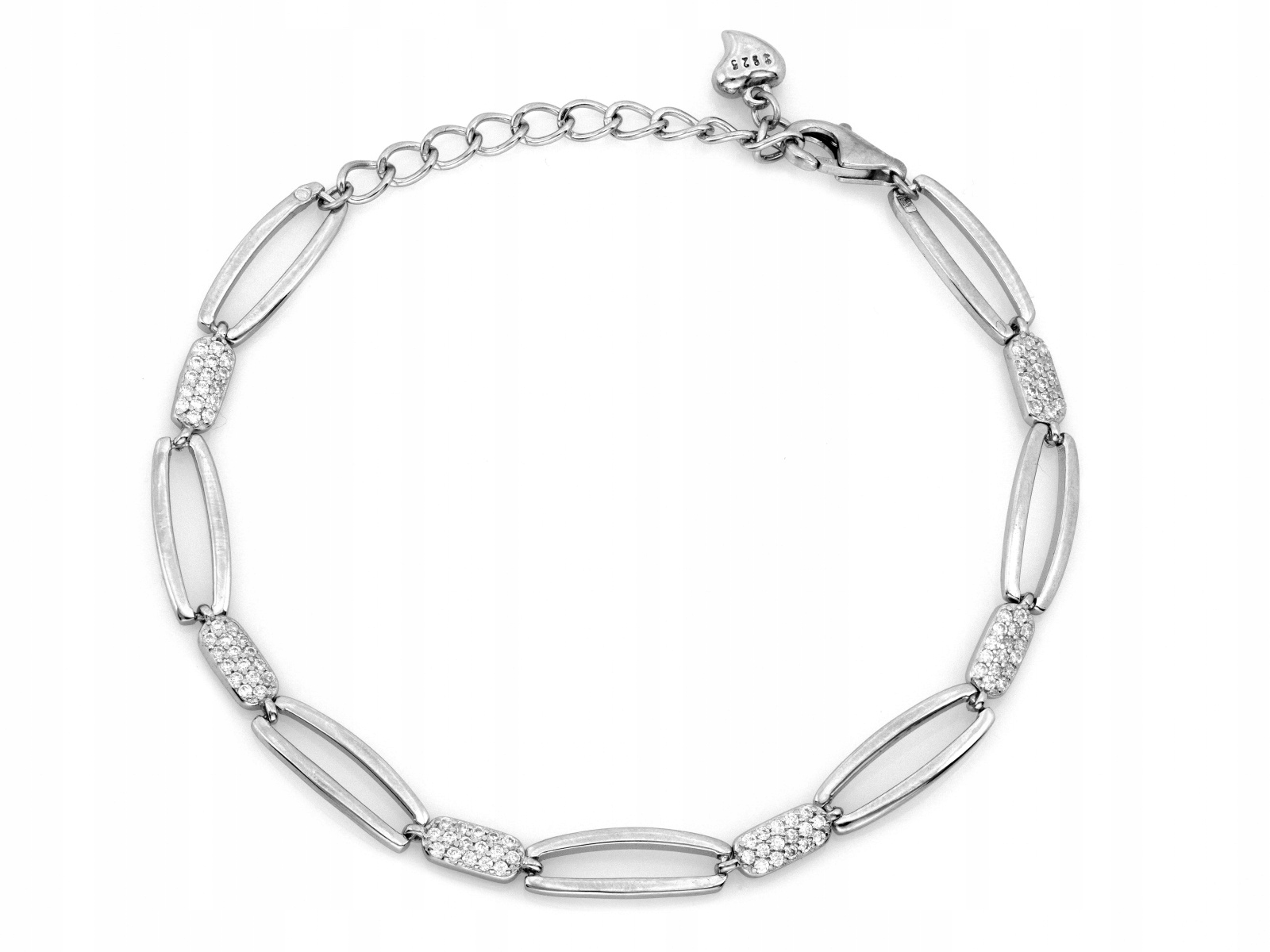 Stříbrný náramek 925 Oválné články se zirkony jako dárek pro ni r20