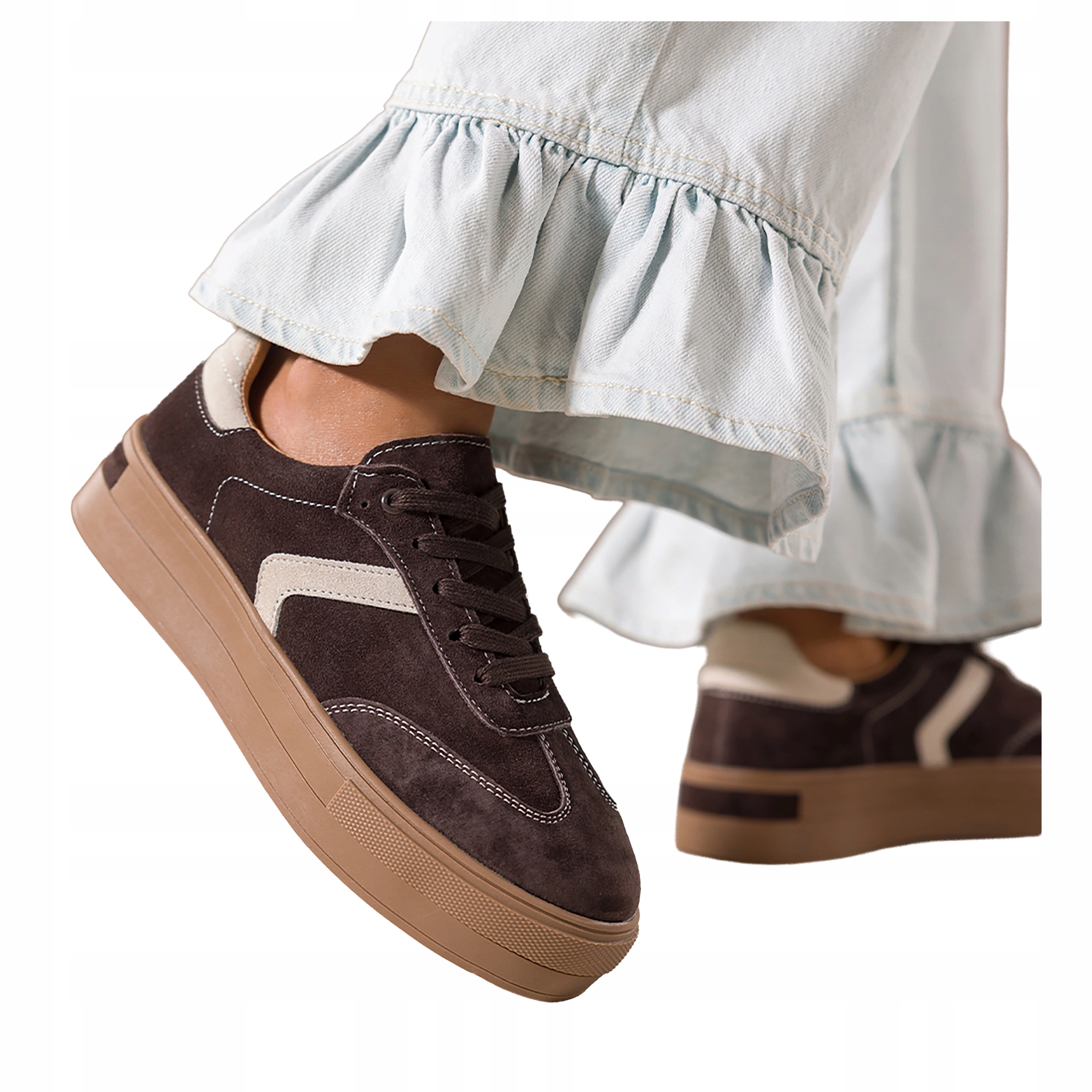 Čokoládové Tenisky Dámské Šnrurované Creepersy Platforma Kožené vel 40