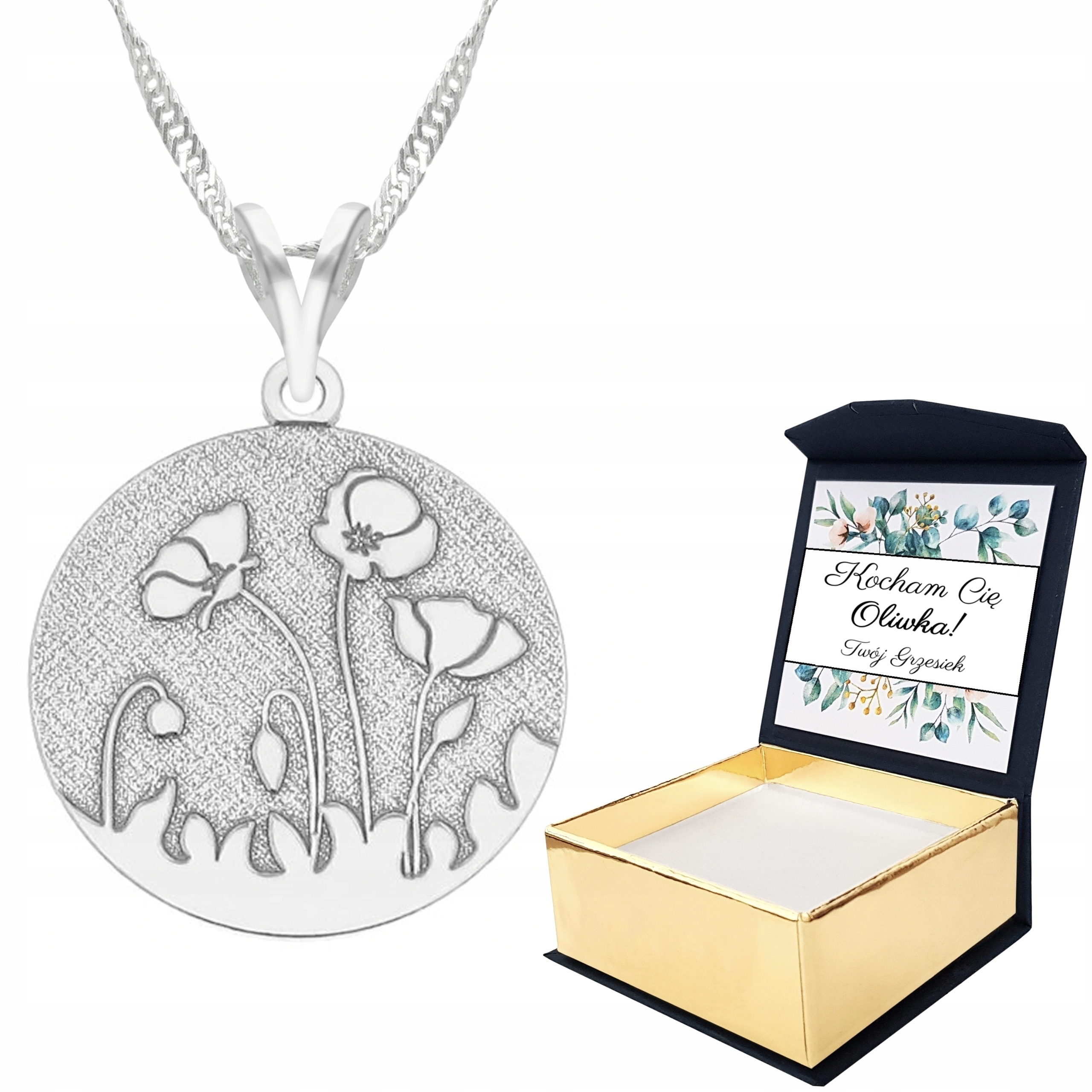 Stříbrný náhrdelník 925 Vlčí máky Vlastní Potisk