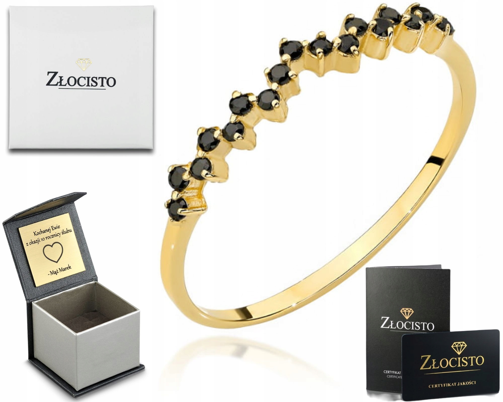 Zlatý Prstýnek S Černými Zirkony 585 Gravírování