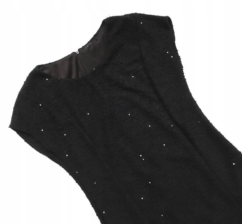 CZARNY KOSTIUM KOMPLET SUKIENKA I ŻAKIET 3/4 ELEGANCKI CEKINY 42/44 XL/XXL Rozmiar 42/44