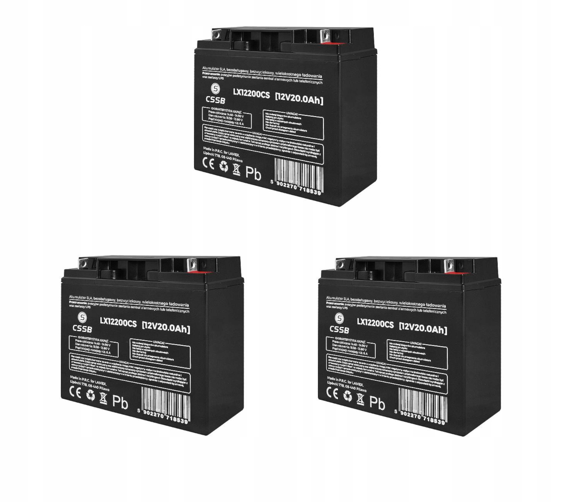 3x akumulátor Agm 12V 20Ah Cssb (rozmer 18Ah) pre autíčko Ups solárna cyklistika