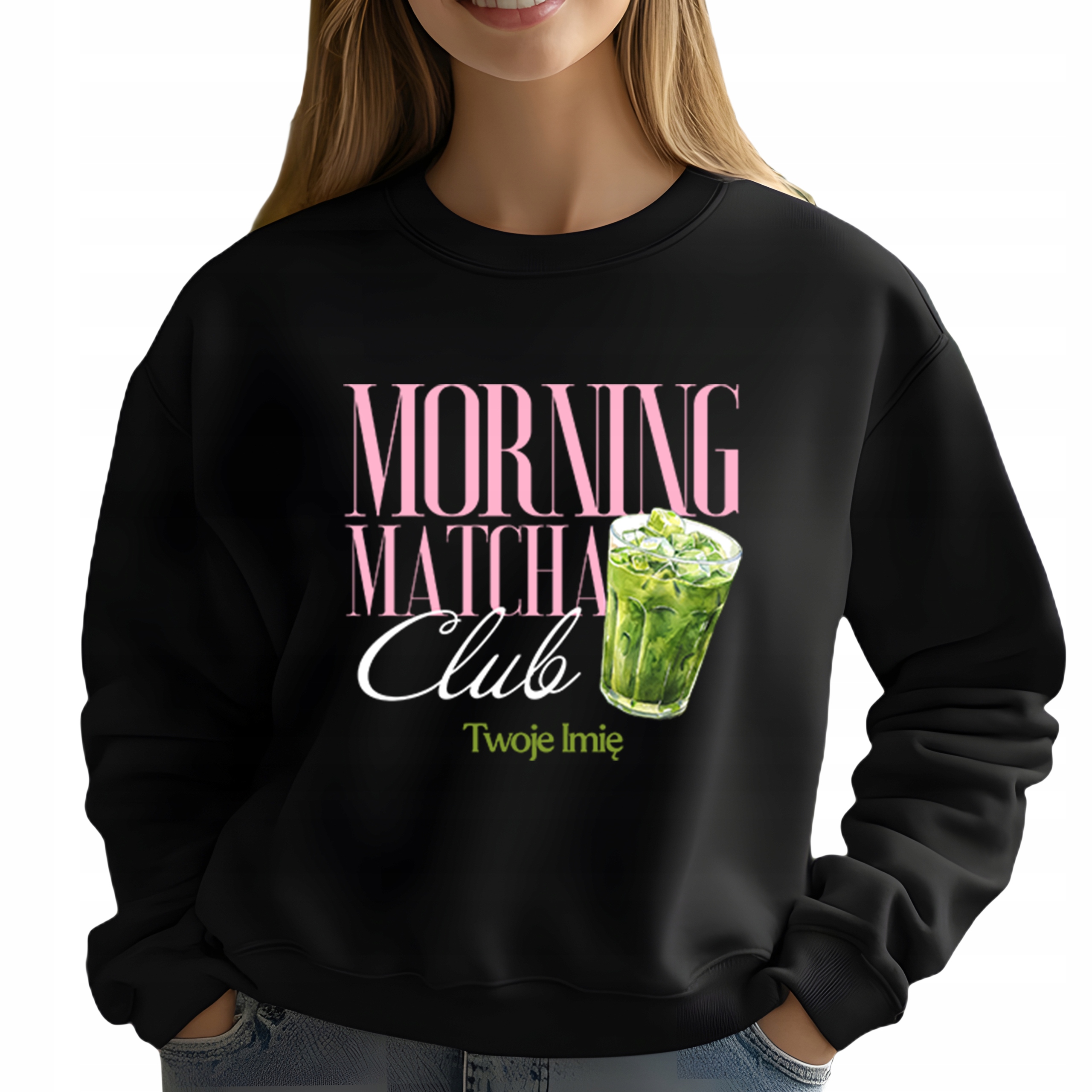Mikina černá pro milovnici Matchy Morning Matcha Club Jméno L