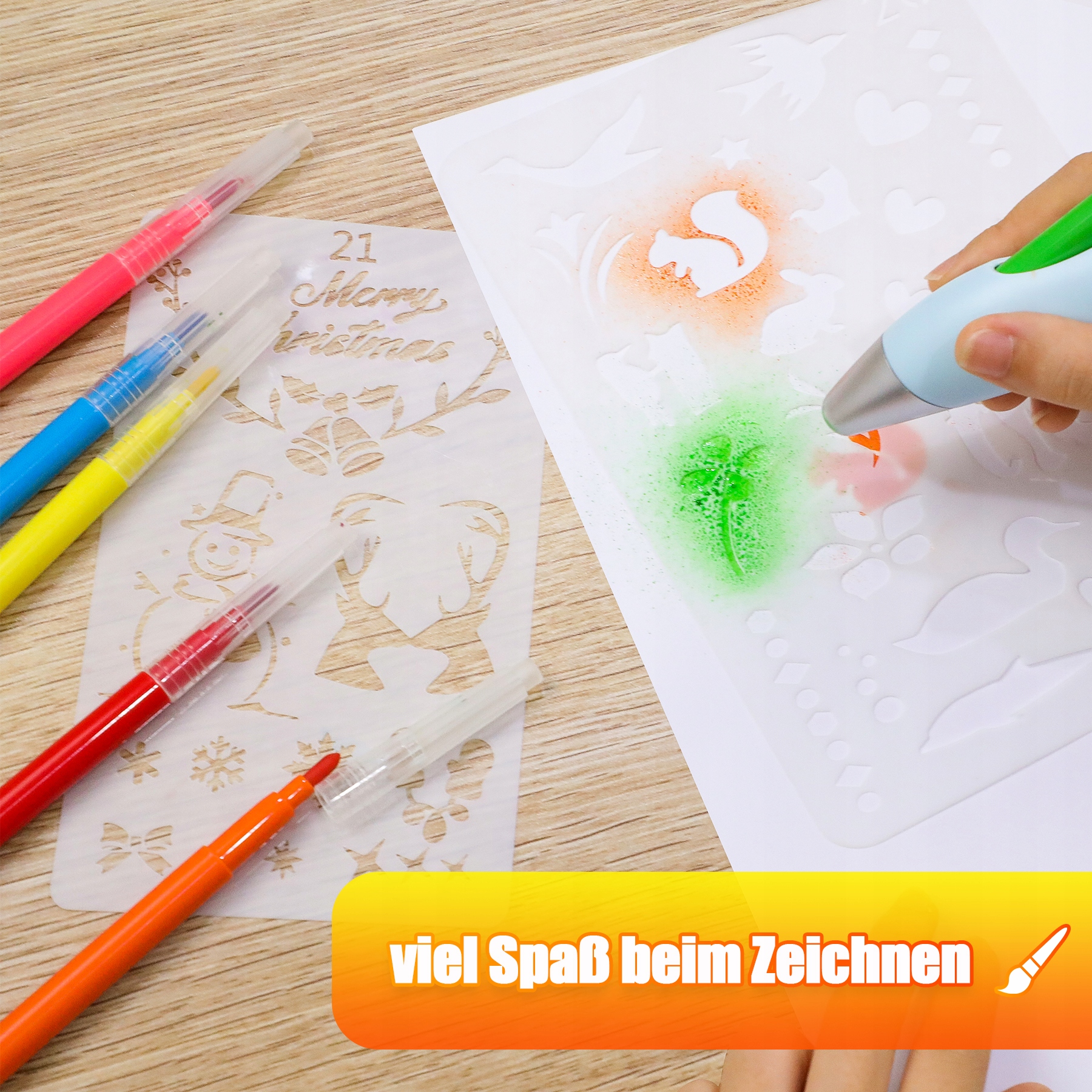 AIRBRUSH FUN DŁUGOPIS DO MALOWANIA ZESTAW Z 12 KOL 7 szablonami Kolor Wielokolorowy