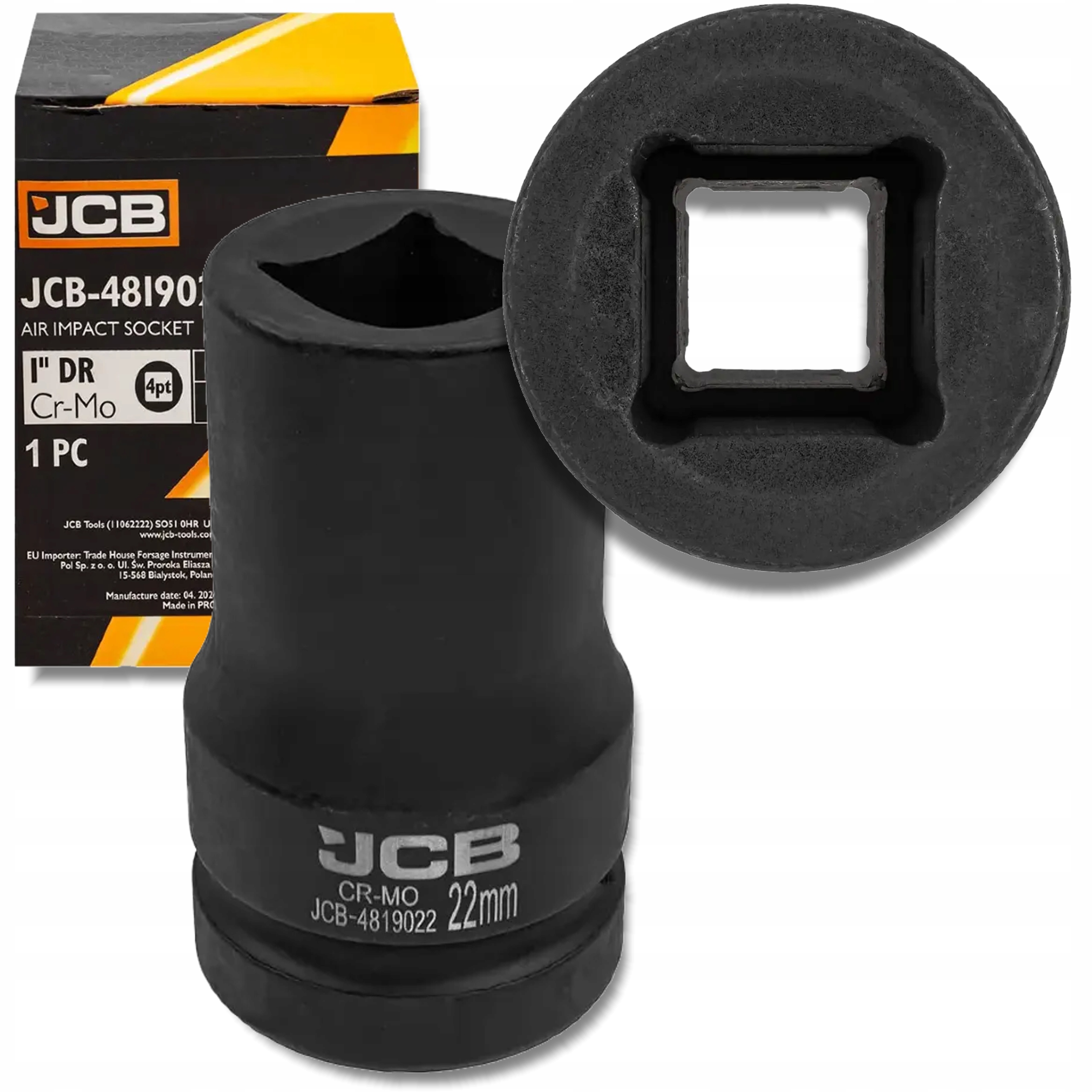 Nasadka udarowa 1" na kwadrat 4-kątna Cr-Mo klucz nasadowy 22 mm Jcb