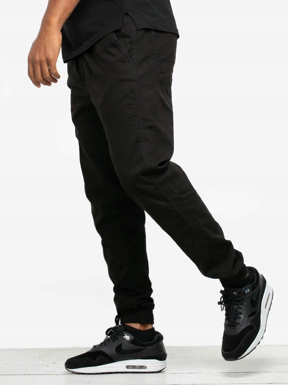 SPODNIE MĘSKIE MATERIAŁOWE BAWEŁNIANE JOGGER JAKOŚĆ JIGGA WEAR Czarne XL Rozmiar XL