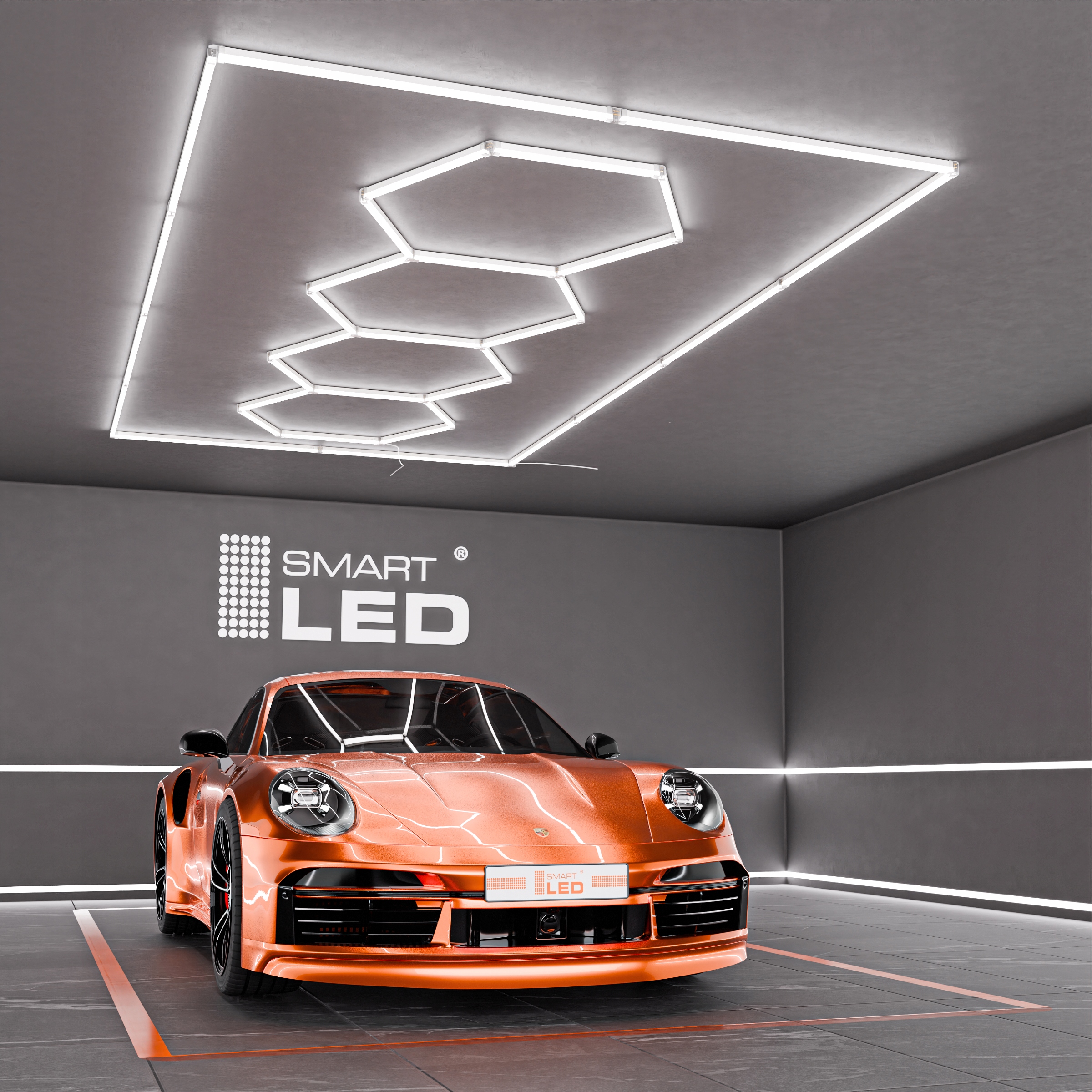 LED sešstūra griestu paneļa apgaismojums garāžas darbnīcai 484 x 243 cm Brand Smartled