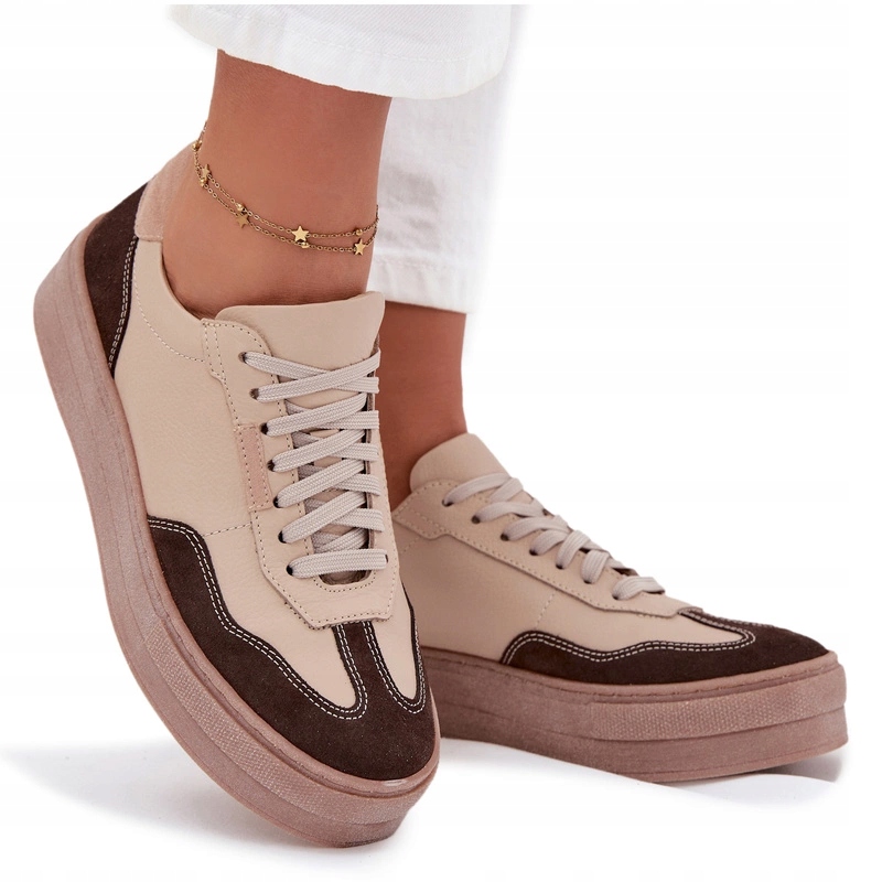 Dámské Tenisky Z Přírodní Kůže Platforma Zazoo N1269S2 Béžové 39