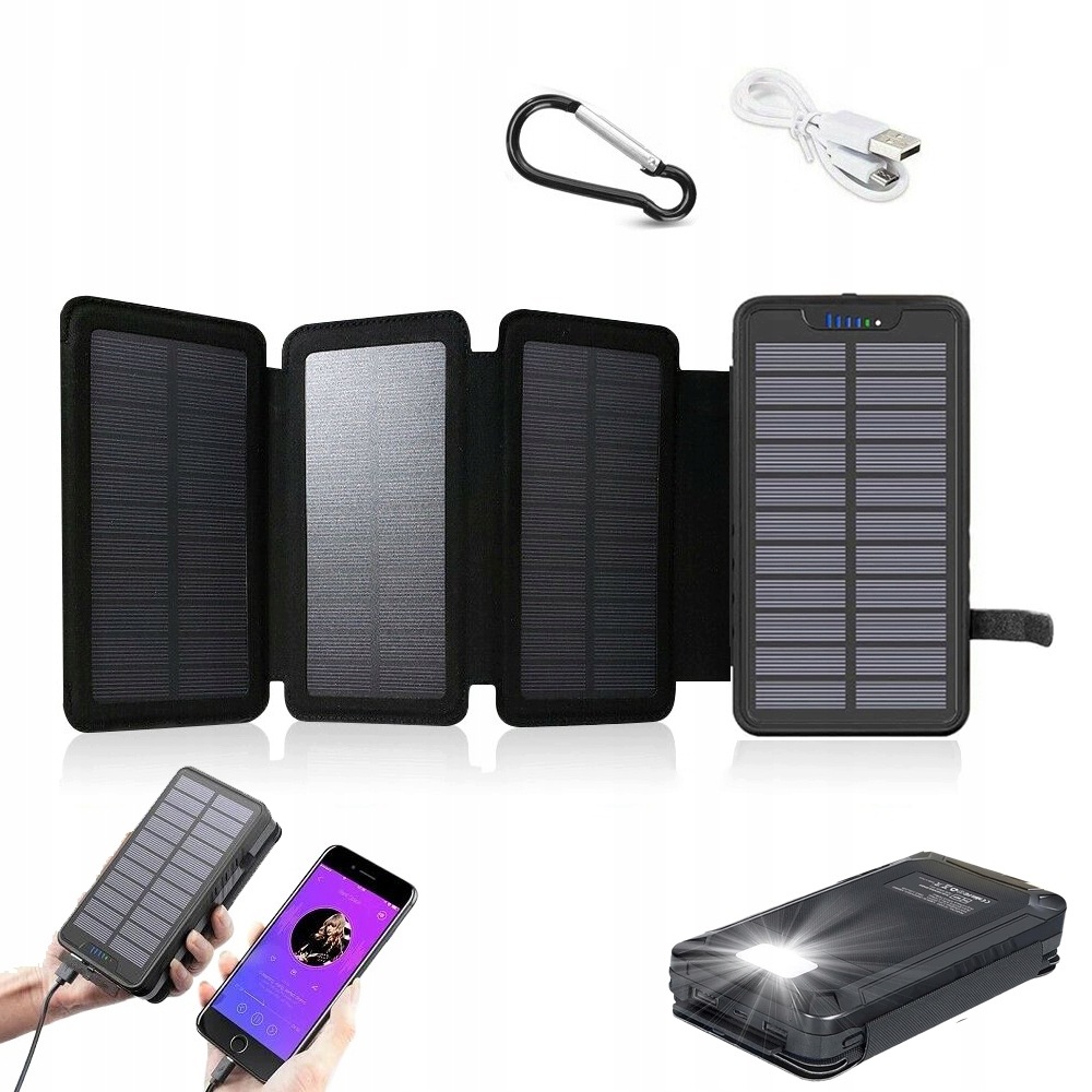 Solární powerbanka 26800mAh, se 4 solárními panely, přenosná nabíječka Usb-c, Pd