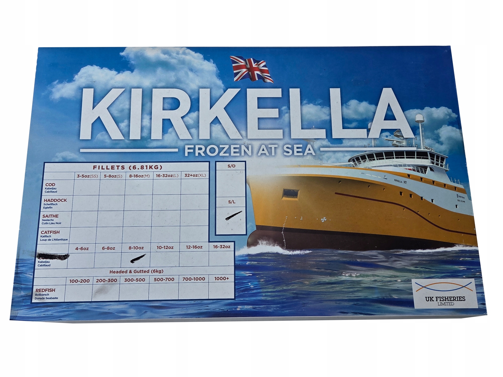 Dorsz czarny 6,8 kg filet bez glazury bez skóry suchy lód termoboks