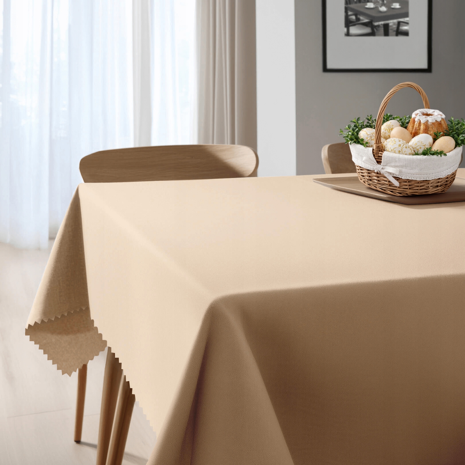 Vianočný obrus 220x500 béžový, odolný voči škvrnám, polyester bez vzoru, hladký