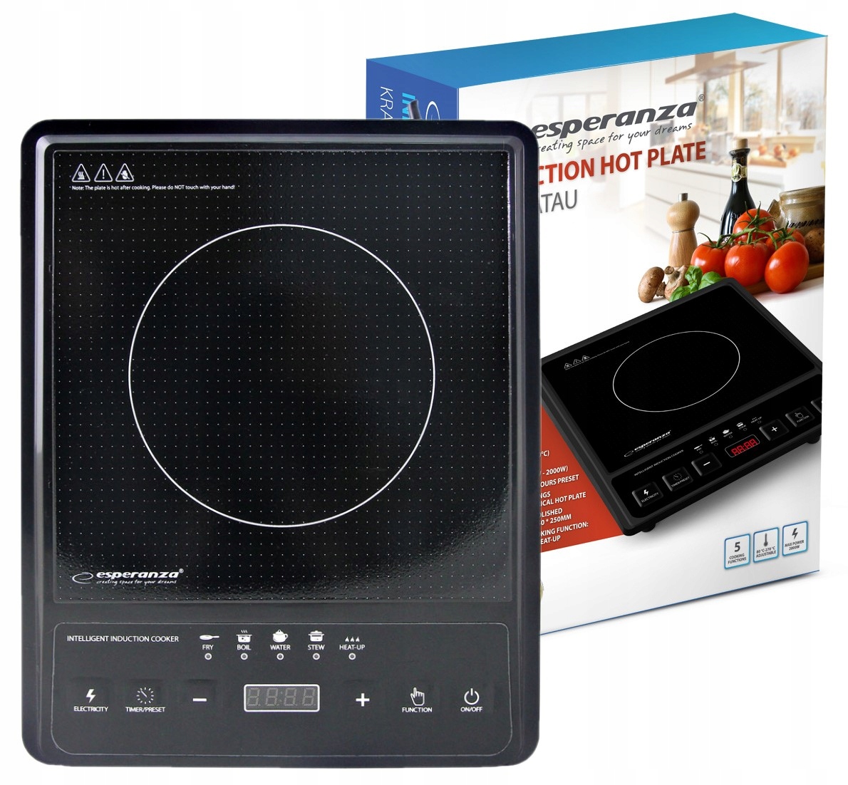 Kuchenka Indukcyjna Krakatau 2000W 1 Palnik 5 Funkcji Timer 25x25CM Czarna