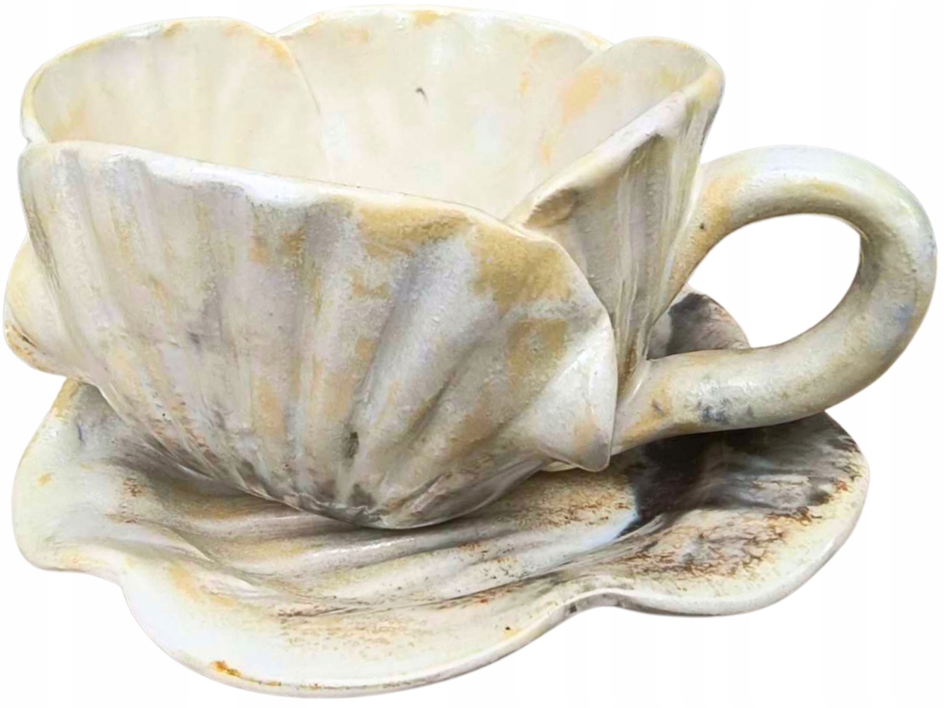 Polské Ruční Práce Ručně vyrobený Šálek 200 ml a podšálek Mušle