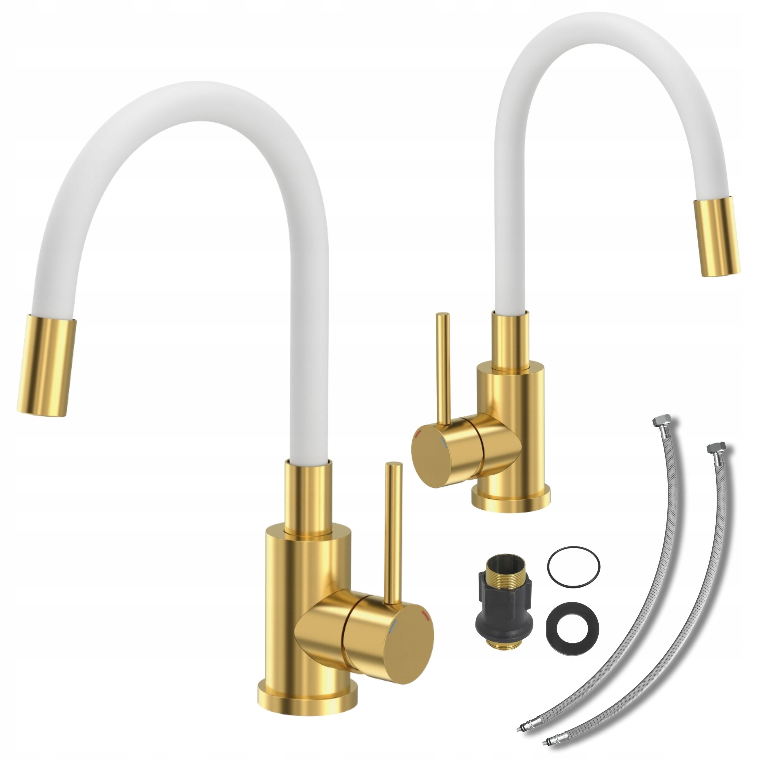Kuchyňská stojánková baterie Quadron Maggie Bílo-zlatá Flexibilní Ramínko Kohoutek