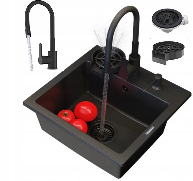 Granitový Drez, Batéria, Dávkovač, Umývačka Riadu, Kuchynská Súprava, Čierna Farba