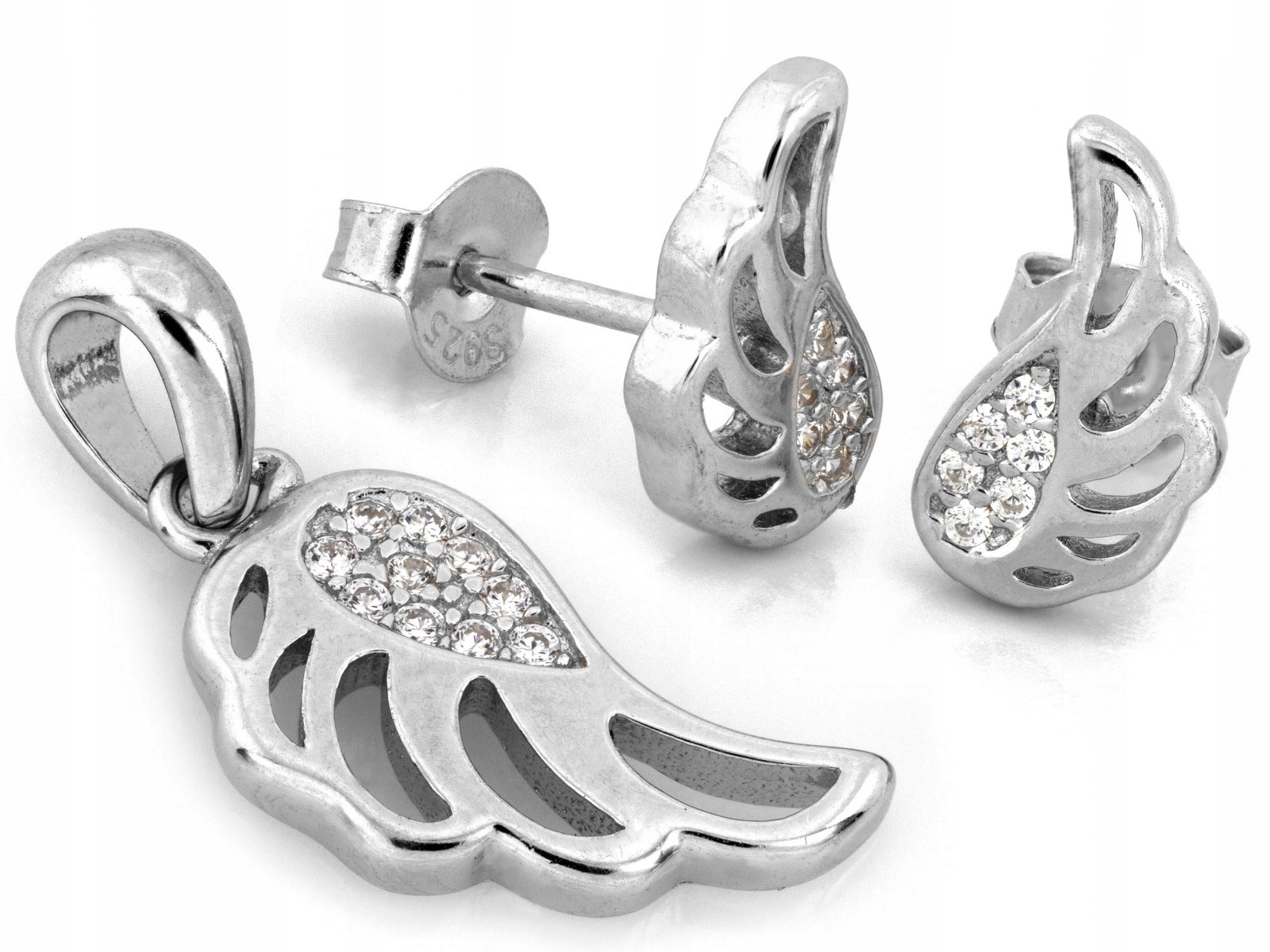 Stříbrný komplet 925 s náušnicemi a přívěskem 2.59 g s křídly jako dárek