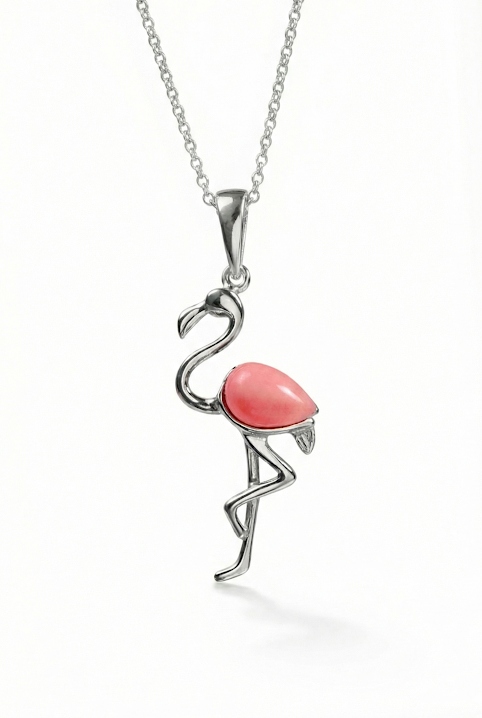 Plameňák Stříbrný Přívěsek Růžový Plameňák S Korálem