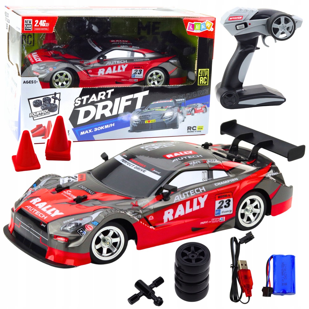 Samochód Wyścigowy Auto Do Driftu Rc Czerwono Czarny 30km/h 1:16