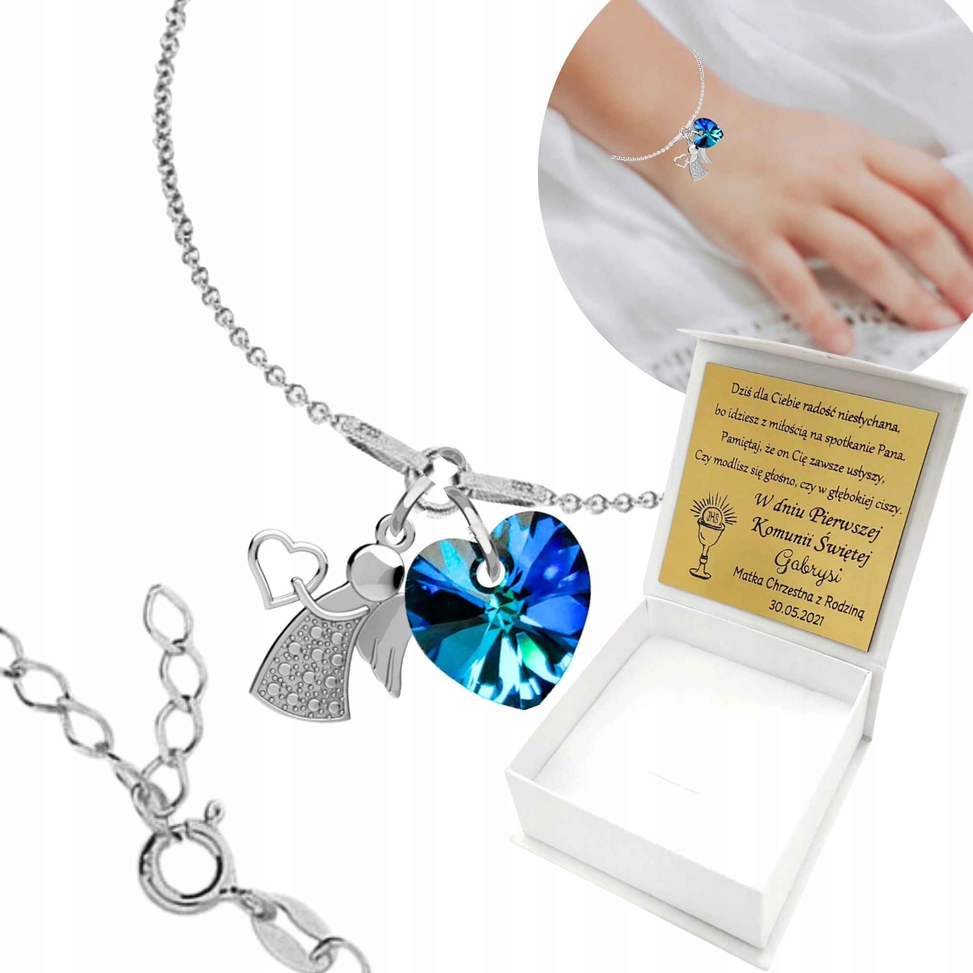 Stříbrný náramek pro holčičku Svaté Přijímání Gravírování Anděl Stříbro 925