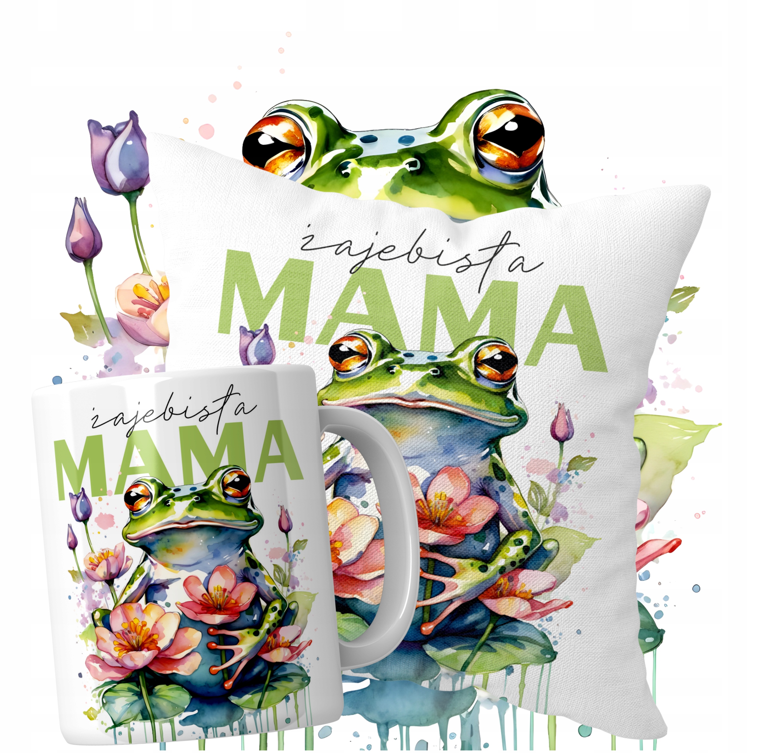 KUBEK PODUSZKA NA DZIEŃ MATKI MAMY - ZESTAW - PREZENT ŻAJEBISTA ŻABA MAMA