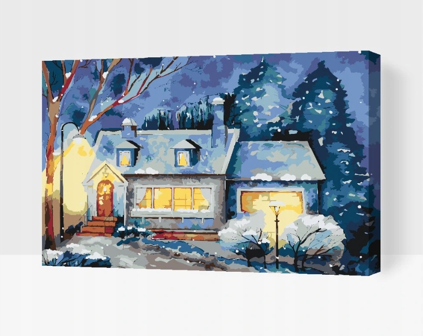 Malování Podle Čísel Chata v lese Zima Krajina Sníh Vánoce 40x60 cm