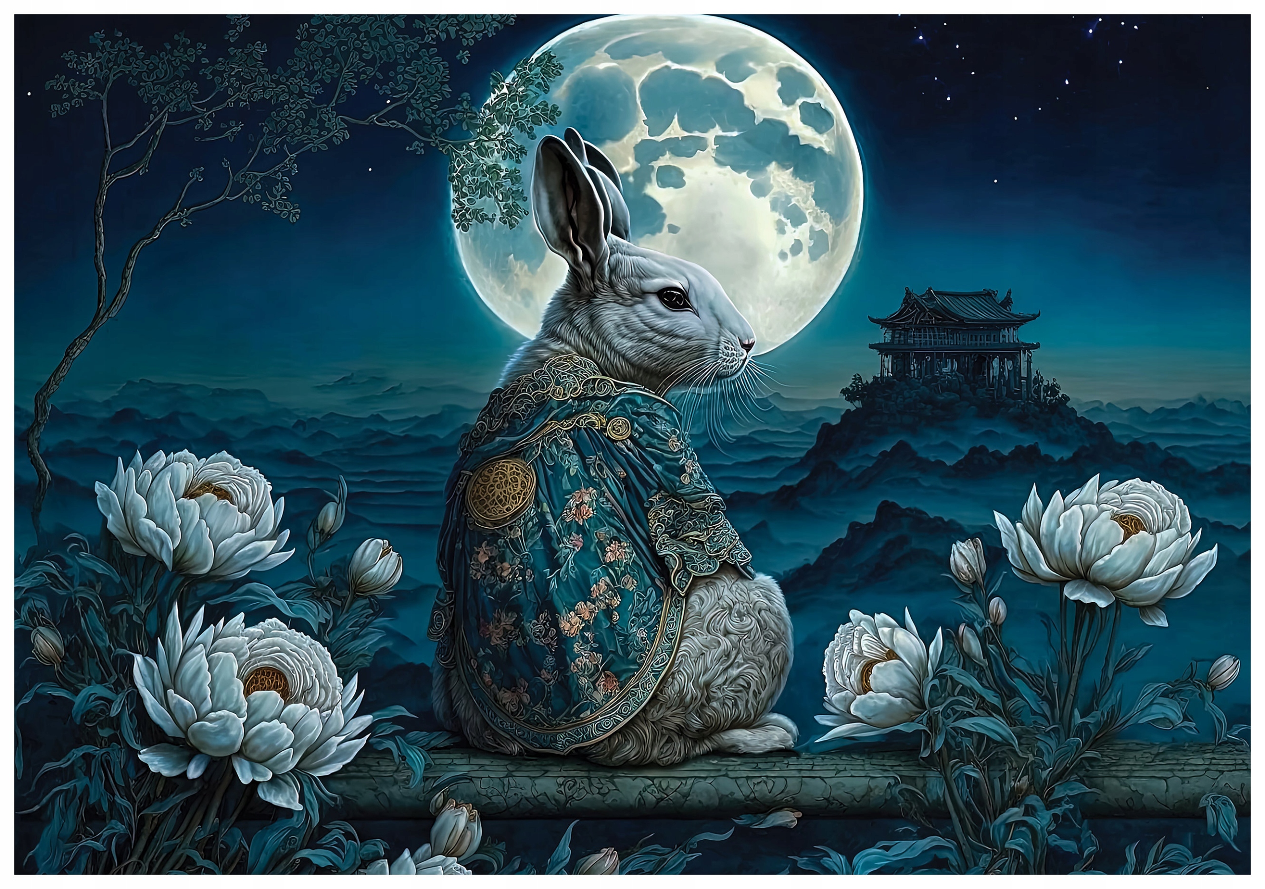 Fototapeta Králík měsíc Lotos Pagoda asijský styl 520x318 lepidlo