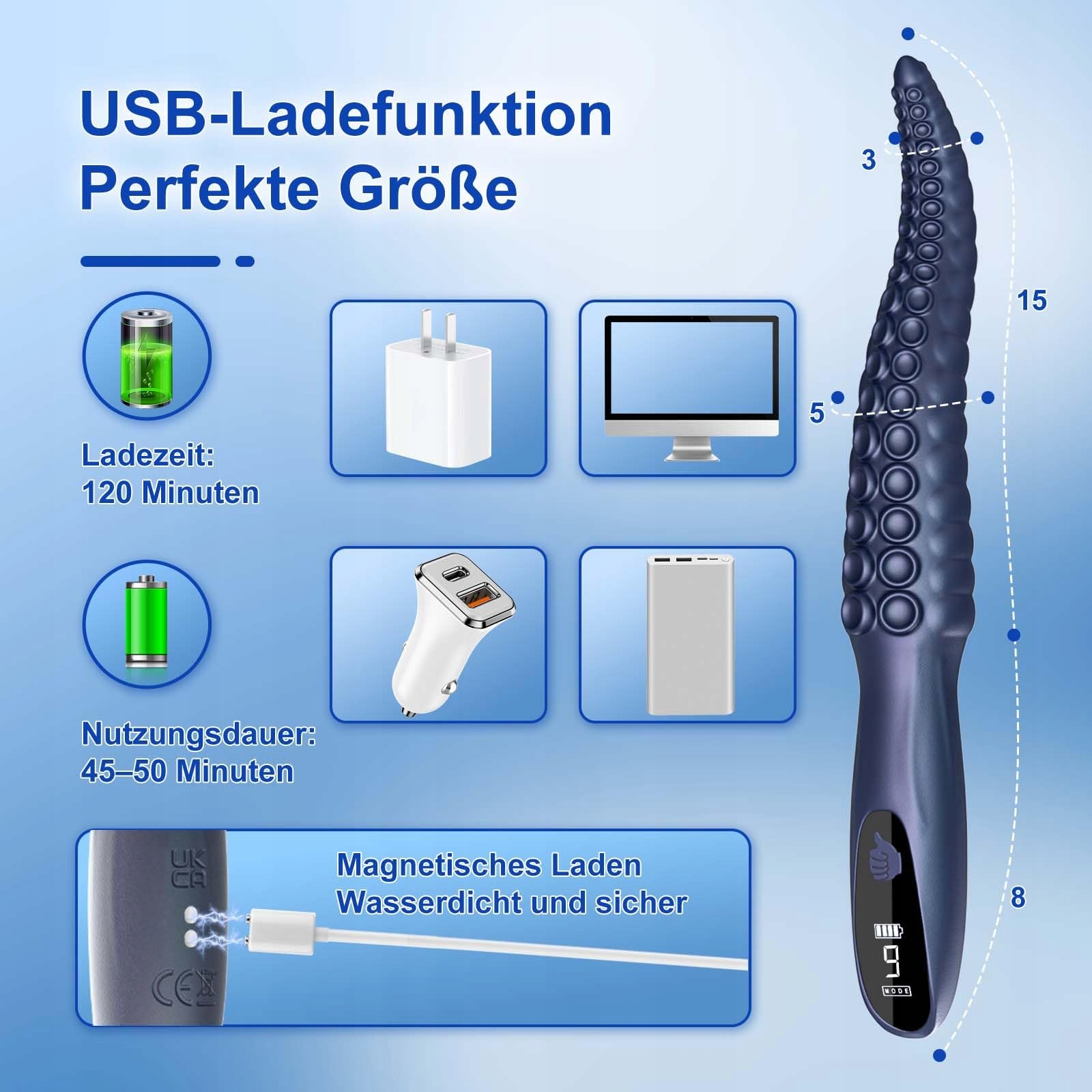 LYAMAIS Wibrator Ośmiornica Silikonowy G Punkt Klitoris 9 Trybów USB — miniatura 6