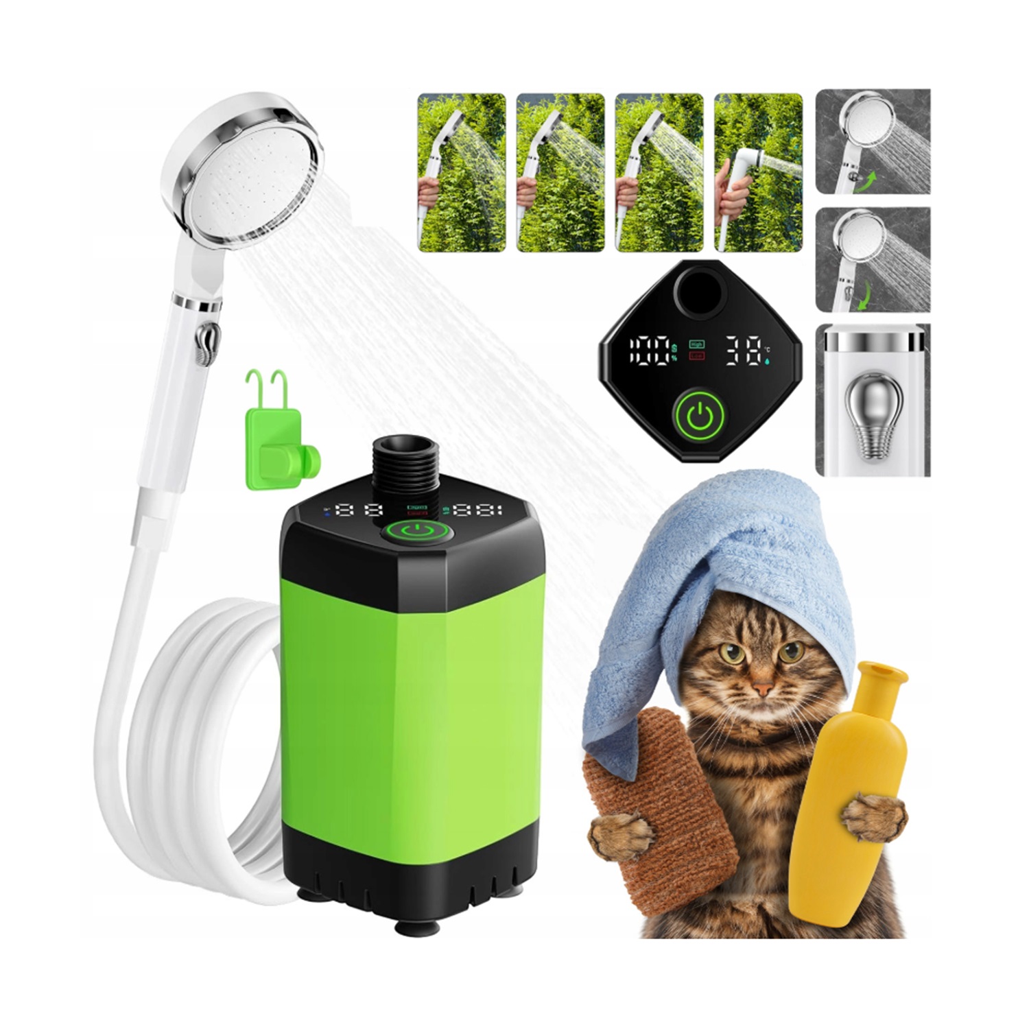 Prysznic Polowy Przenośny Z Czujnikiem Temperatury LCD 6000MAH Mocny