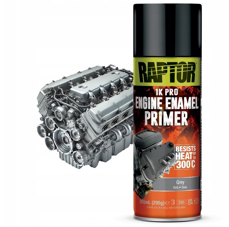 Raptor Polska Lakier Spray do silników Szary Podkład Żaroodporny 300C 364ml