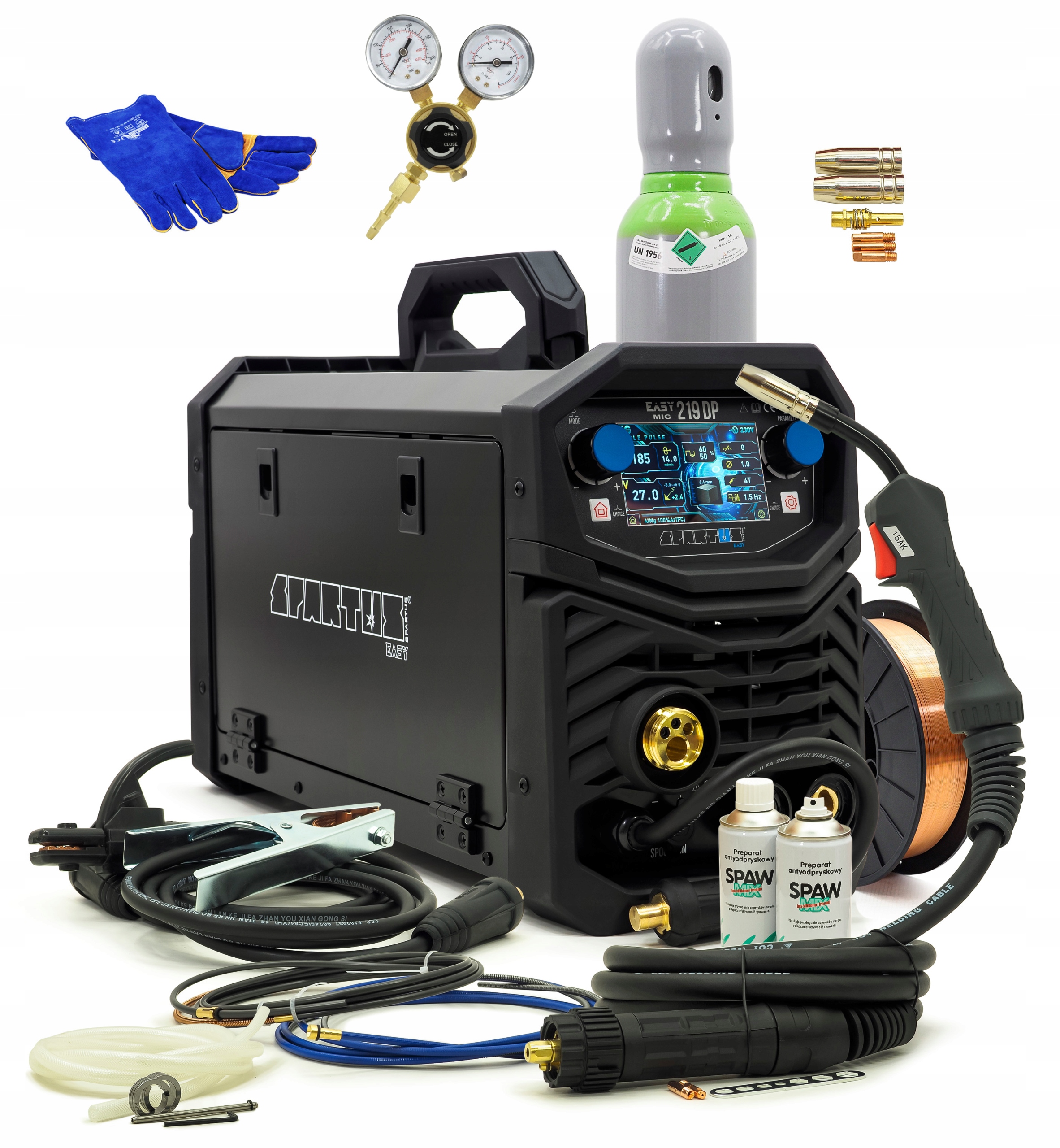 Set Svařovací stroj Spartus EasyMIG 219 Dual Pulse 219DP Poloautomat 200A Butla