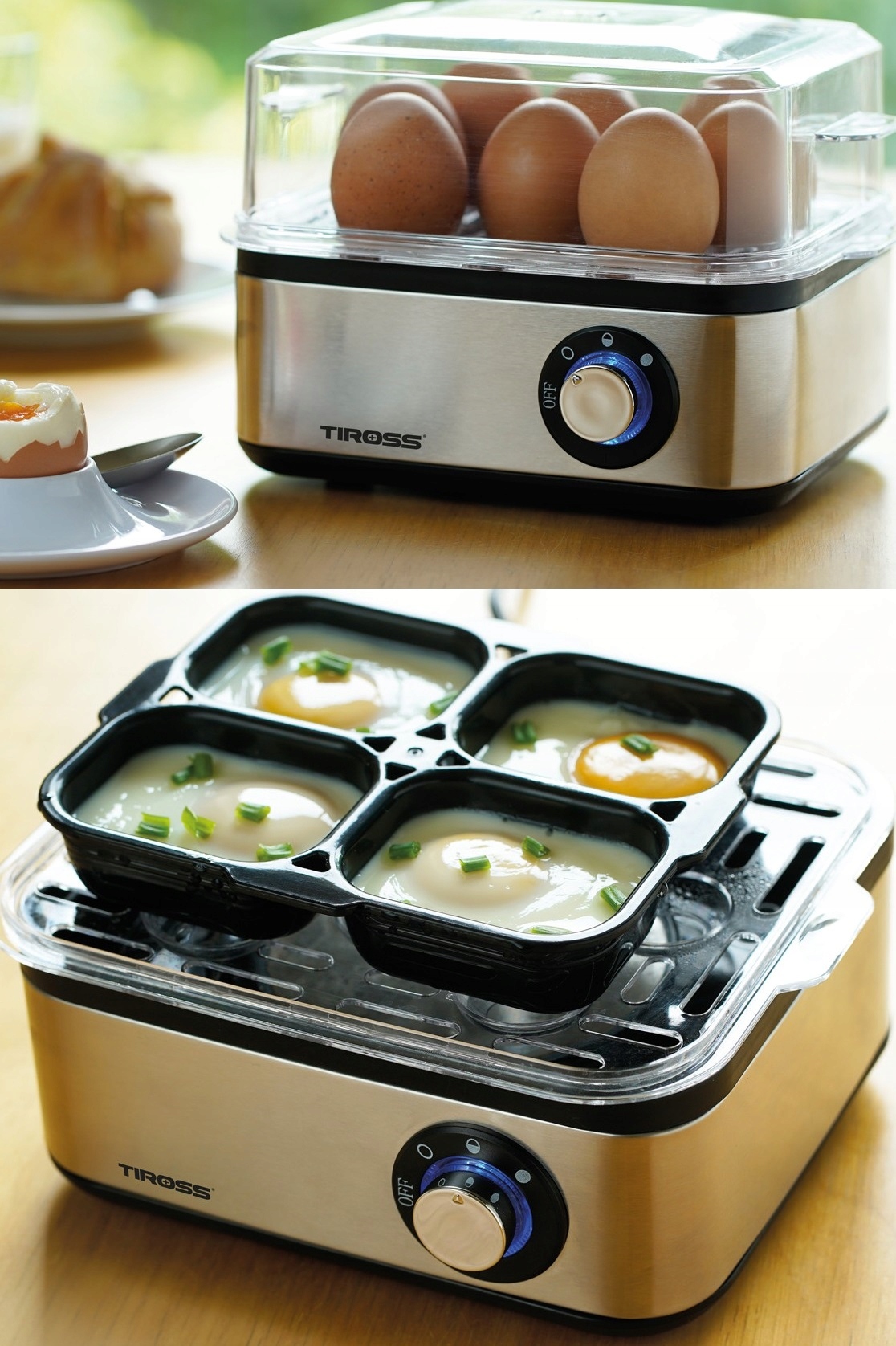 Vařič Vajec Tiross TS2302 stříbrný/šedý