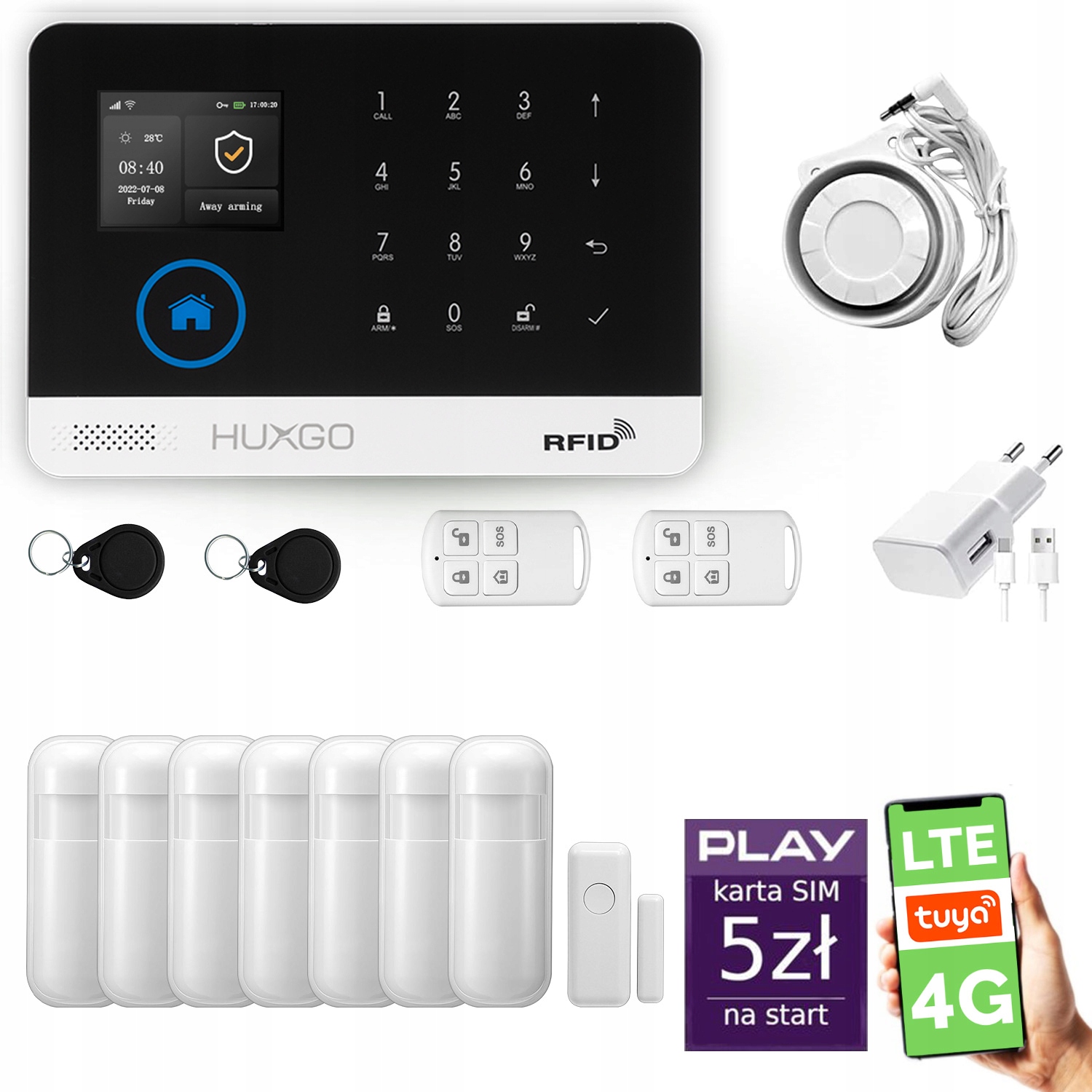 Bezdrôtový alarm WiFi Gsm, Tuya, alarmová sada Huxgo HXA003 4G Lte