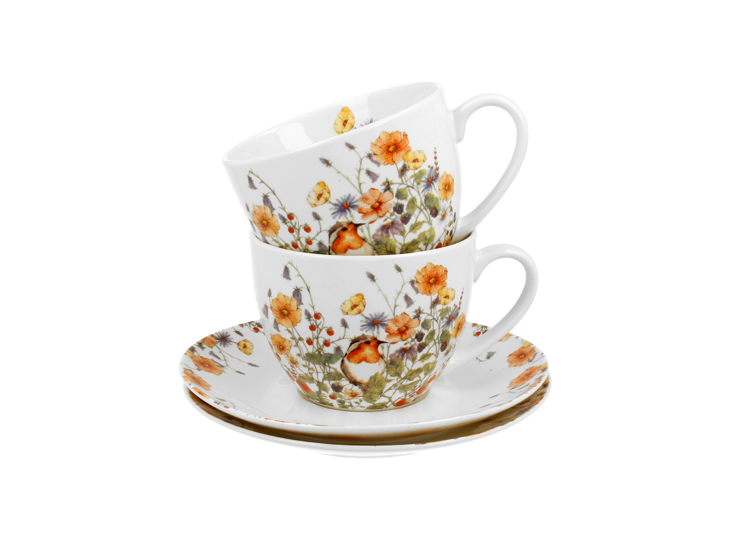 Filiżanki ze spodkami 280 ml komplet 2 szt. WILD B Kolor biały wielokolorowy