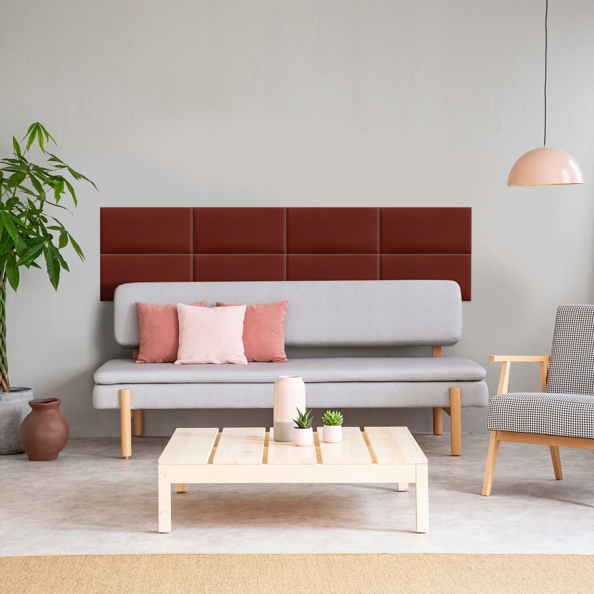 Panel Tapicerowany Bordowy 30 x 30 cm Kształt wzoru kwadraty