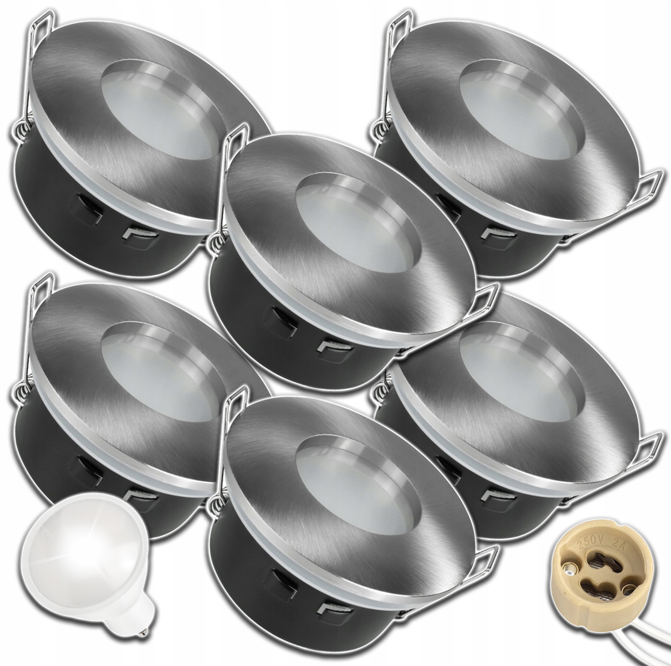 6x Hermetická Stropní Objímka IP64 Vnější Stříbrná KOLO+GU10