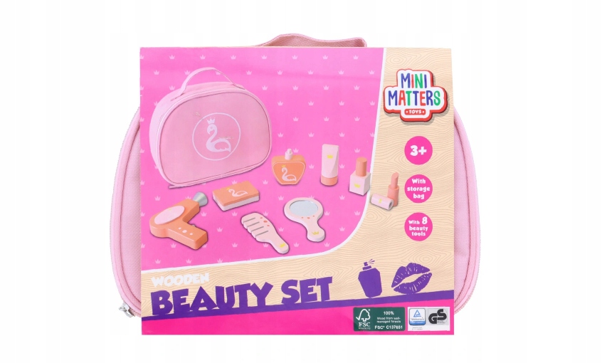 MINI MATERS DREWNIANY ZESTAW PIĘKNOŚCI KOSMETYCZKA 8 elementów PREZENT Stan opakowania oryginalne