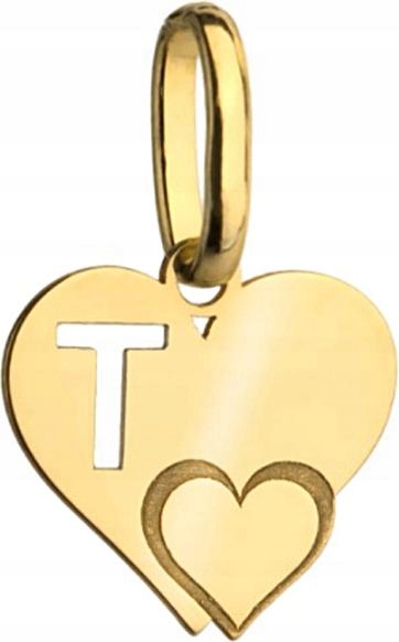 Zlatý přívěsek 585 písmenko t v srdíčku, moderní vzor 14k jako dárek