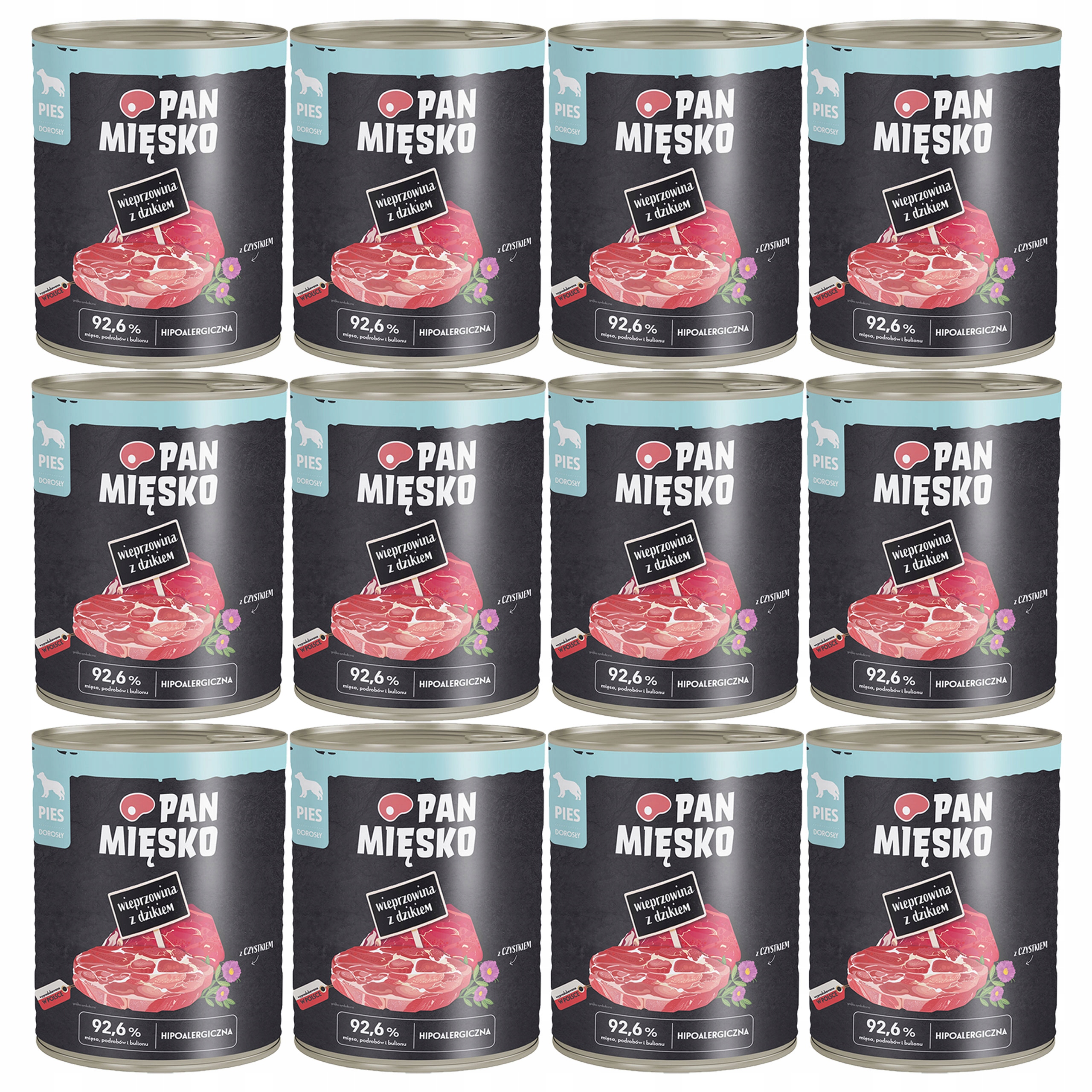 Levně Pan Mięsko Vepřové maso Divoké krmivo pro psa mokrá konzerva 12 x 800 g bez obilovin