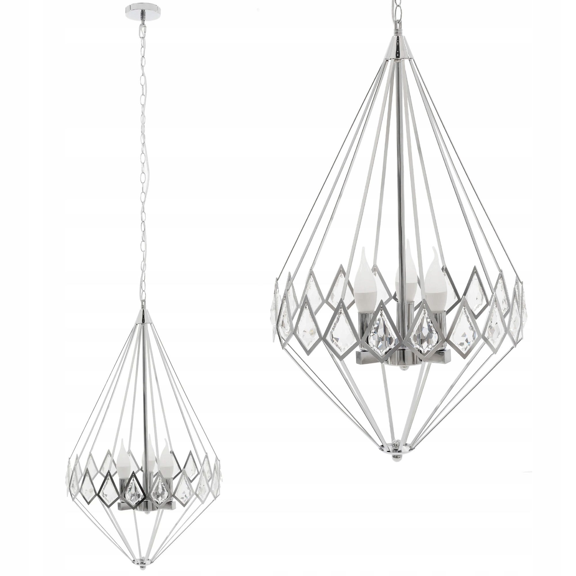 Závěsná Lampa Křišťálová Chromový Stříbrný Lustr Glamour 3XE14 Do Obývacího Pokoje