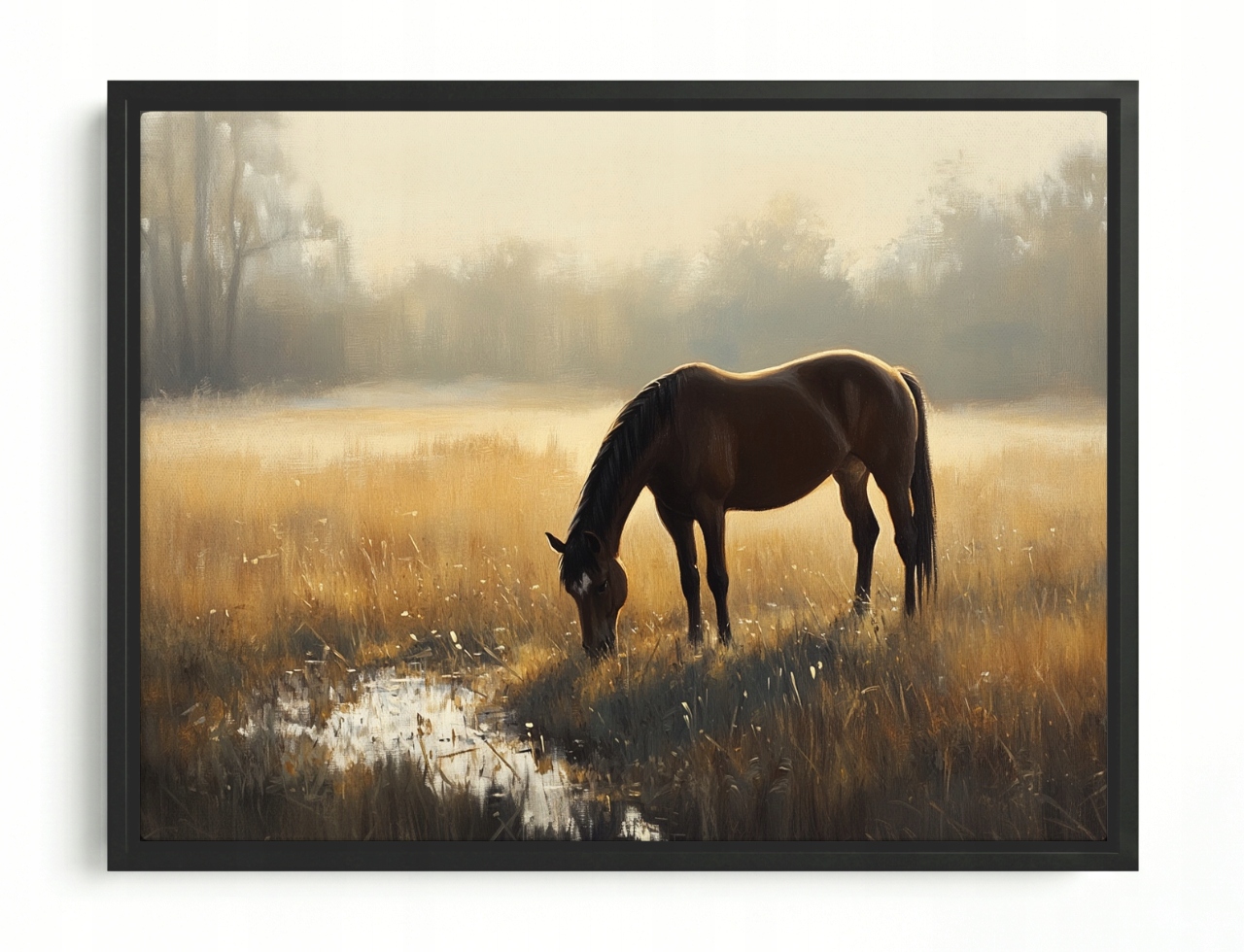 Obraz Rám American Box Krajina Plenér Lúka Kôň Kaštan Ráno Hmla 80x60