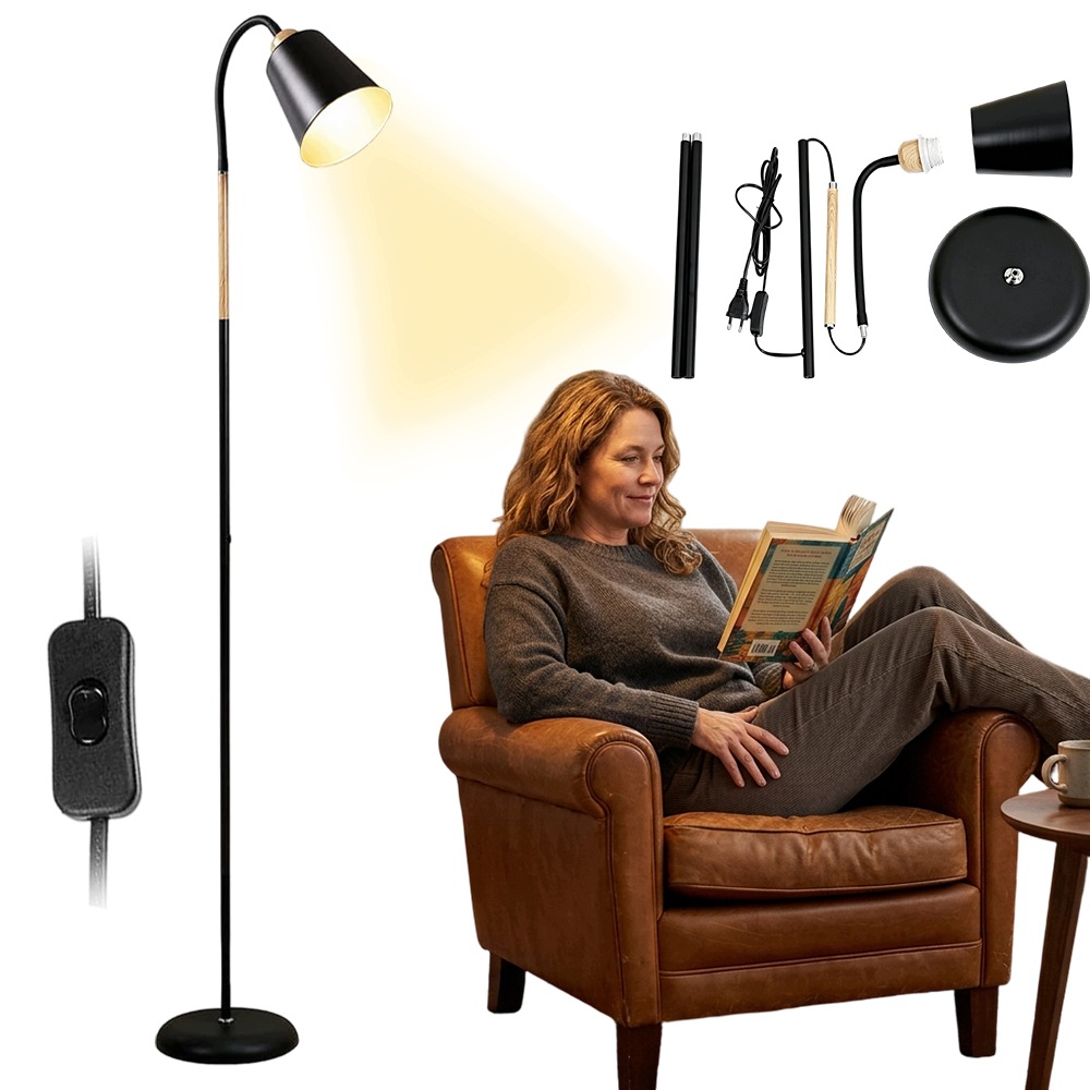 Stojací lampa Podlahová Černá Nastavitelná 125 cm na E27 Led Vypínač