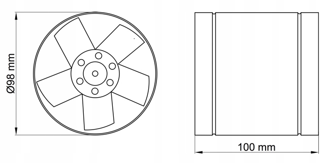 WENTYLATOR KANAŁOWY KOŃCOWY DO GORĄCEGO POWIETRZA TURBINA WH 100 EBM 66m3/h Marka Vokker