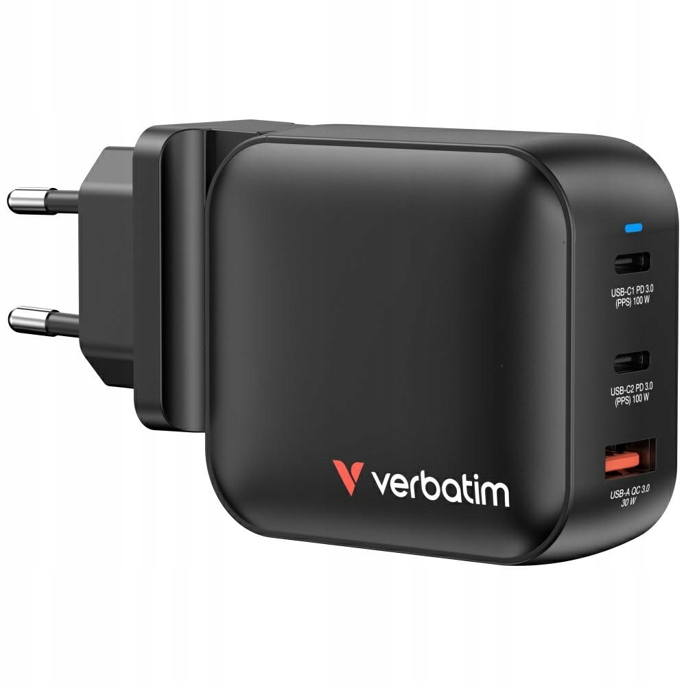 Ładowarka sieciowa Verbatim Mini GaN 100W 2xUSB-C PD/1x Usb-a Qc