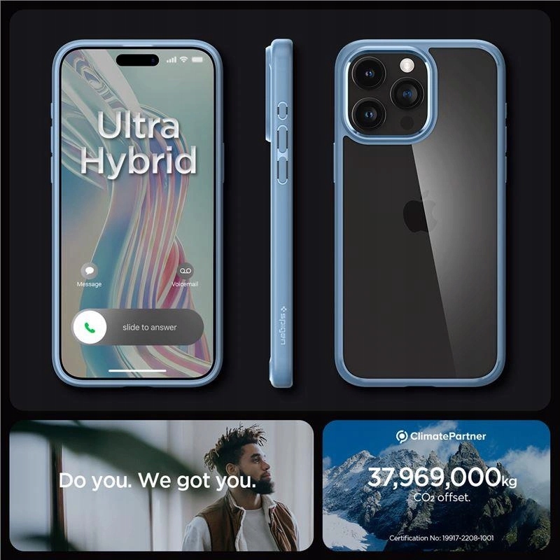 Pouzdro Spigen Crystal Hybrid pro iPhone 15 Pro Max – průsvitně modré